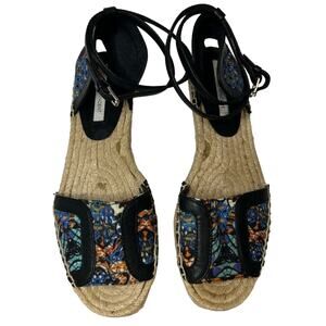 Anthropologie Cynthia Vincent Espadrilles Blue Floral Womens Size 6 Boho Resort